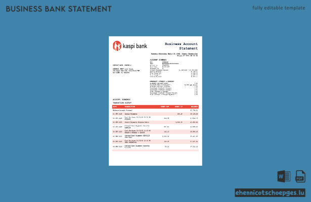 Kaspi Bank – Kontoauszug (Word- und PDF-Beispiel)